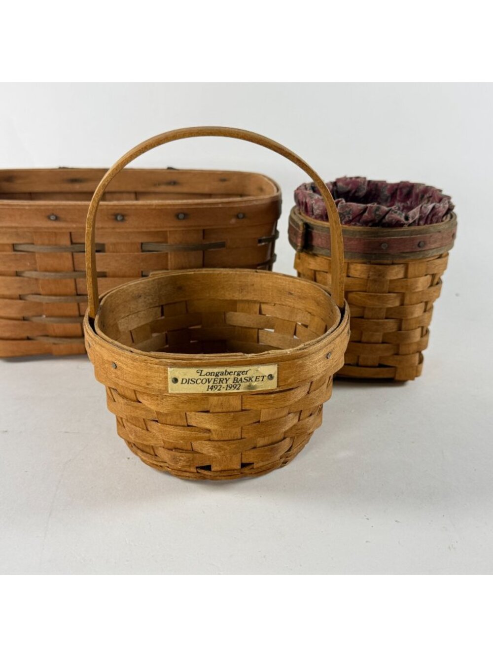 Longaberger 3 Handwoven Baskets Discovery Basket & 2 Accessory Baskets Ohio USA
